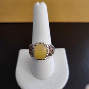Yellow Jade Ring size 9 sterling silver